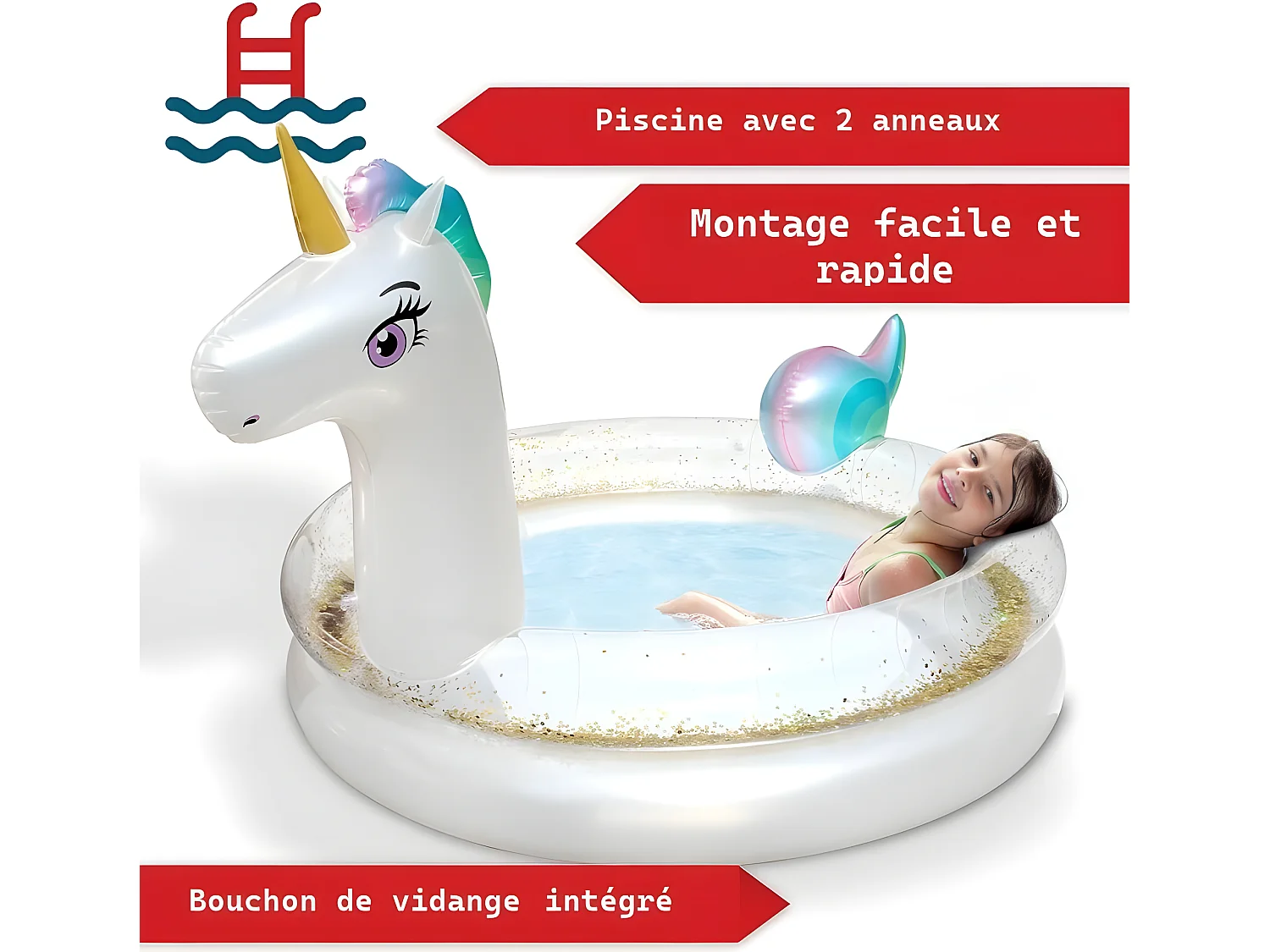 Piscine gonflable pour enfants - 200x135x90 cm piscine hors sol design Licorne- à partir de 3ans.