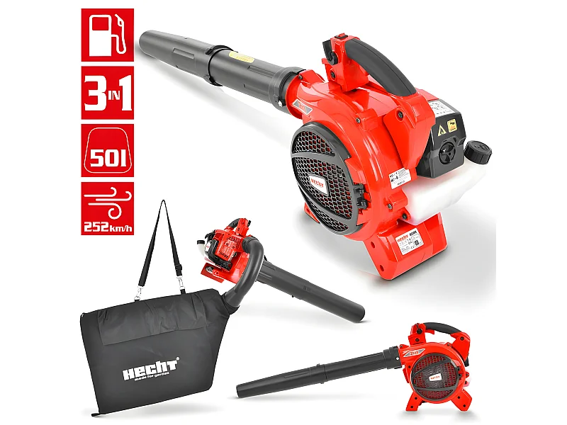Hecht 9280 Aspirateur souffleur broyeur essence 3en1 252km/h 50 l moteur à deux temps