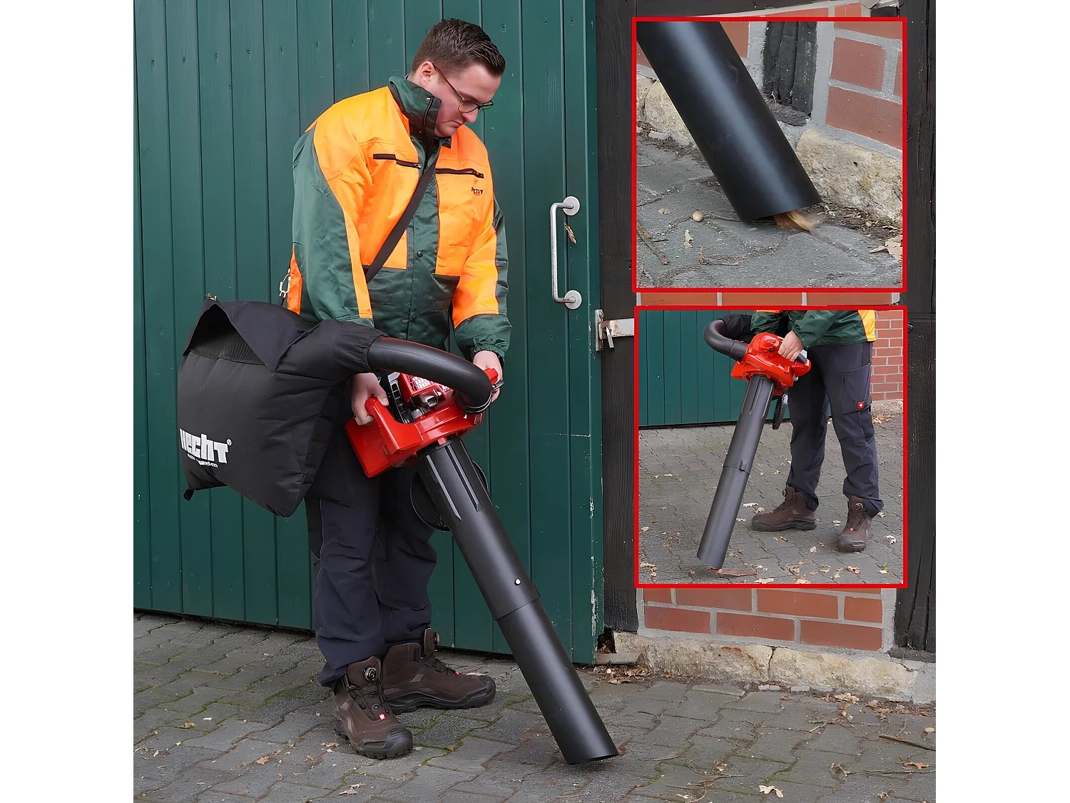 Hecht 9280 Aspirateur souffleur broyeur essence 3en1 252km/h 50 l moteur à deux temps