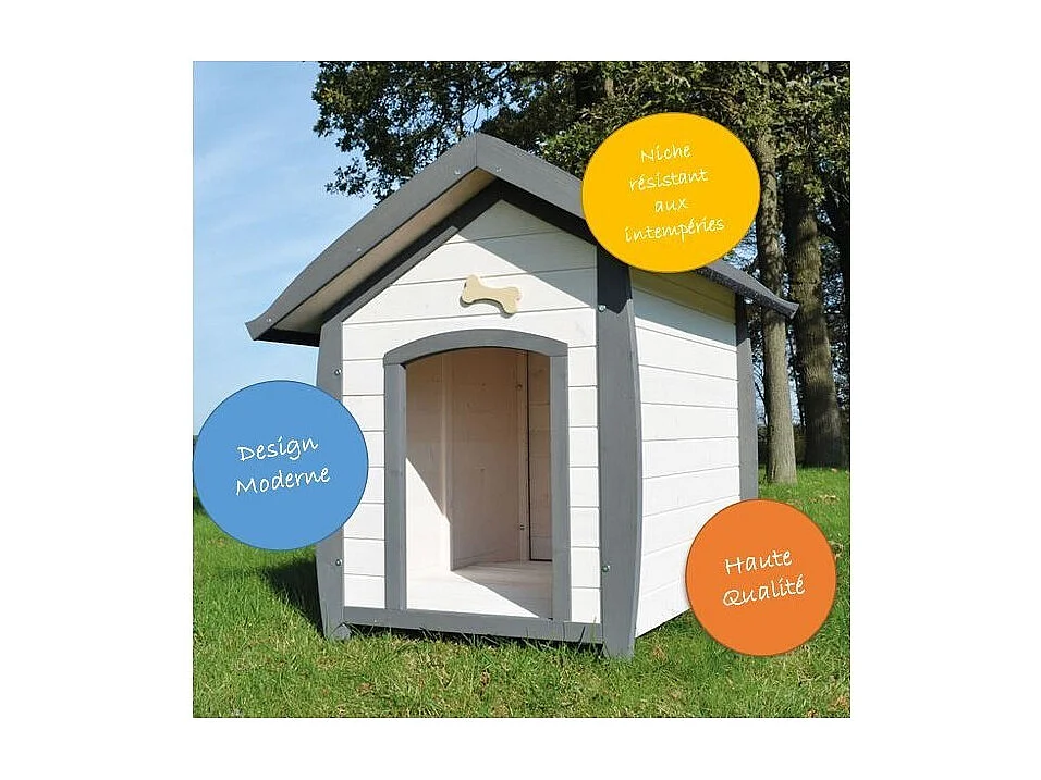 Niche Chien en bois moderne de haute qualite BELLA 222 taille L 86 x 102 x 94 cm
