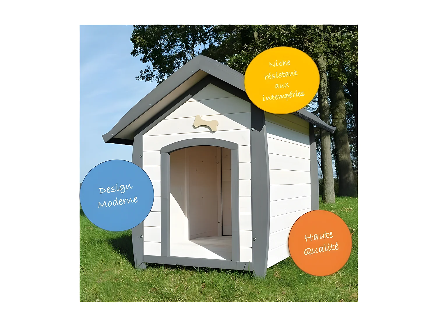 Niche Chien en bois moderne de haute qualite BELLA 221 Taille M 78 x 87 x 82 cm