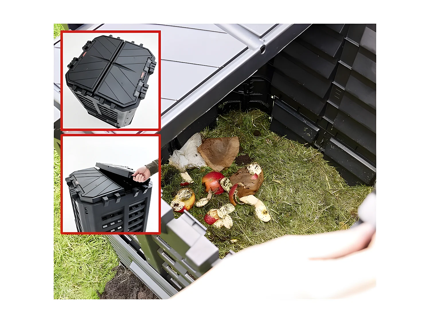 Hecht 3060 Composteur pour jardin 360L déchets de pelouse Boite de compostage 69 x 69 x 84 cm
