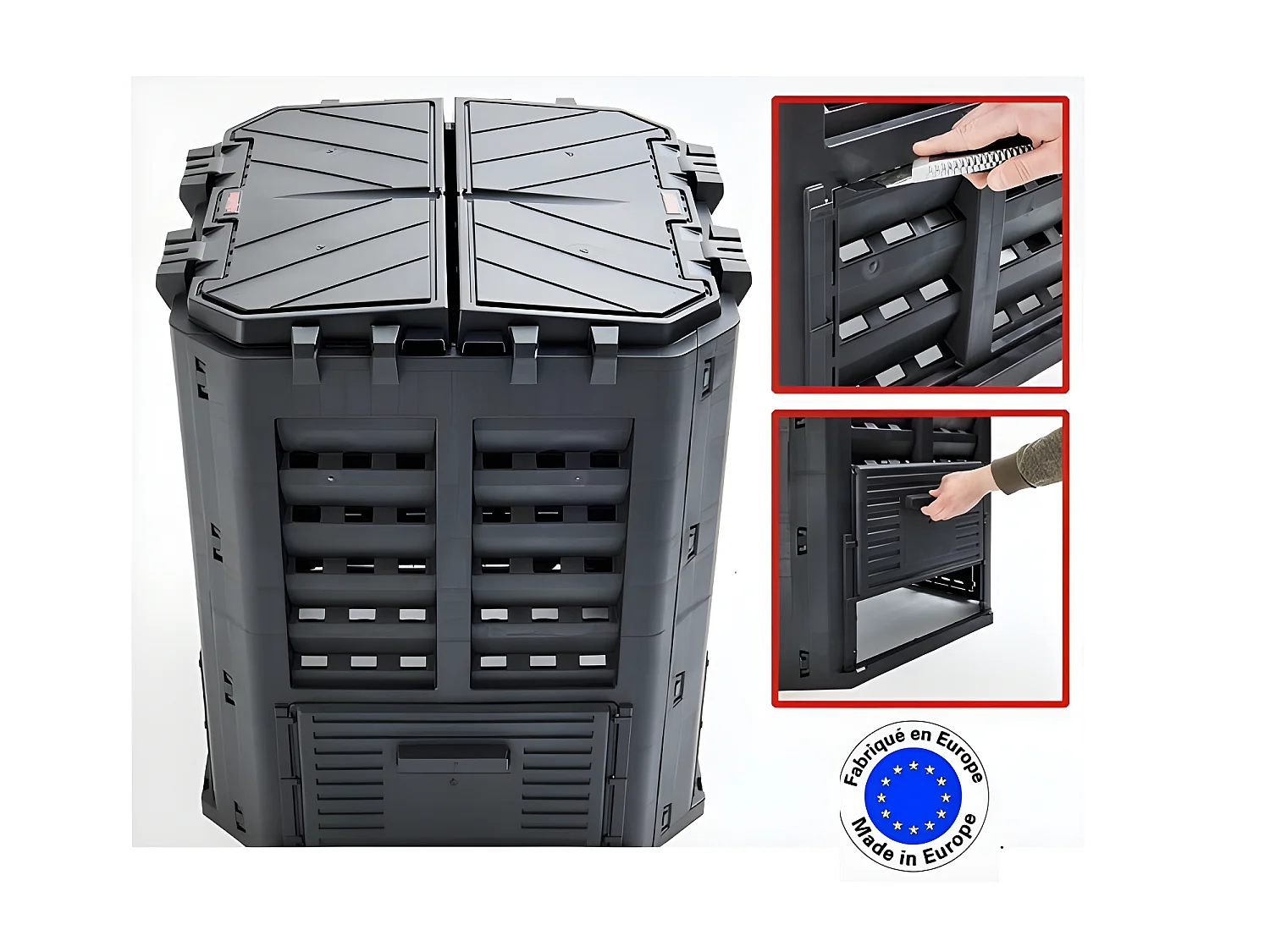 Hecht 3060 Composteur pour jardin 360L déchets de pelouse Boite de compostage 69 x 69 x 84 cm