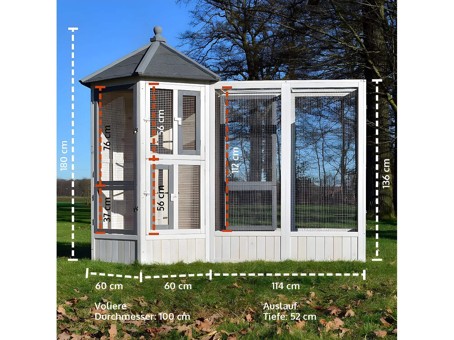 Voliere Cage a oiseaux en bois de haute qualite 52 x 114 x 136 cm extension Modele Luise 310