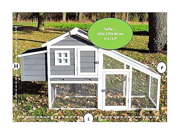 Poulailler Exterieur en bois avec toit pliant 175x66x101 cm Modele- Dottie 151 Taille L