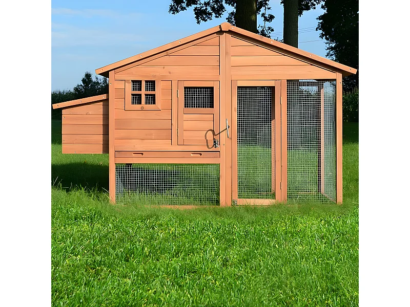 Poulailler de luxe en bois pour jardin exterieur 2-5 poules Cage Canard 2 perchoir Nichoir 190 x 67 x 117 cm
