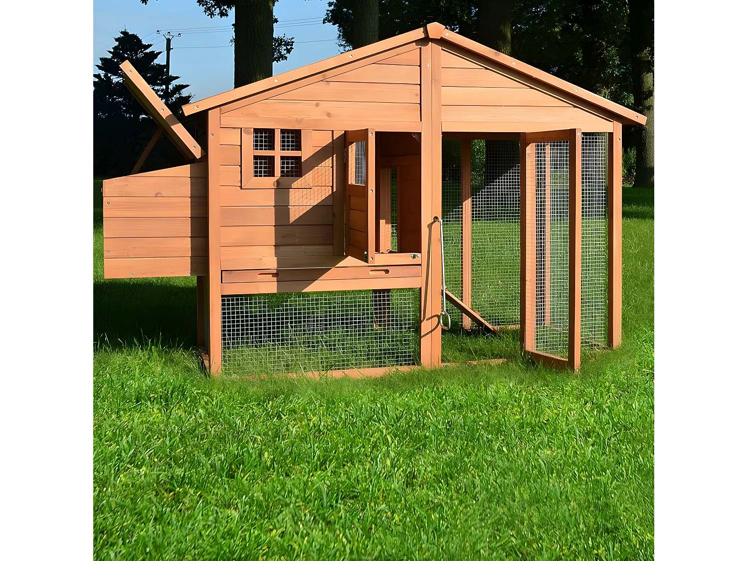 Poulailler de luxe en bois pour jardin exterieur 2-5 poules Cage Canard 2 perchoir Nichoir 190 x 67 x 117 cm