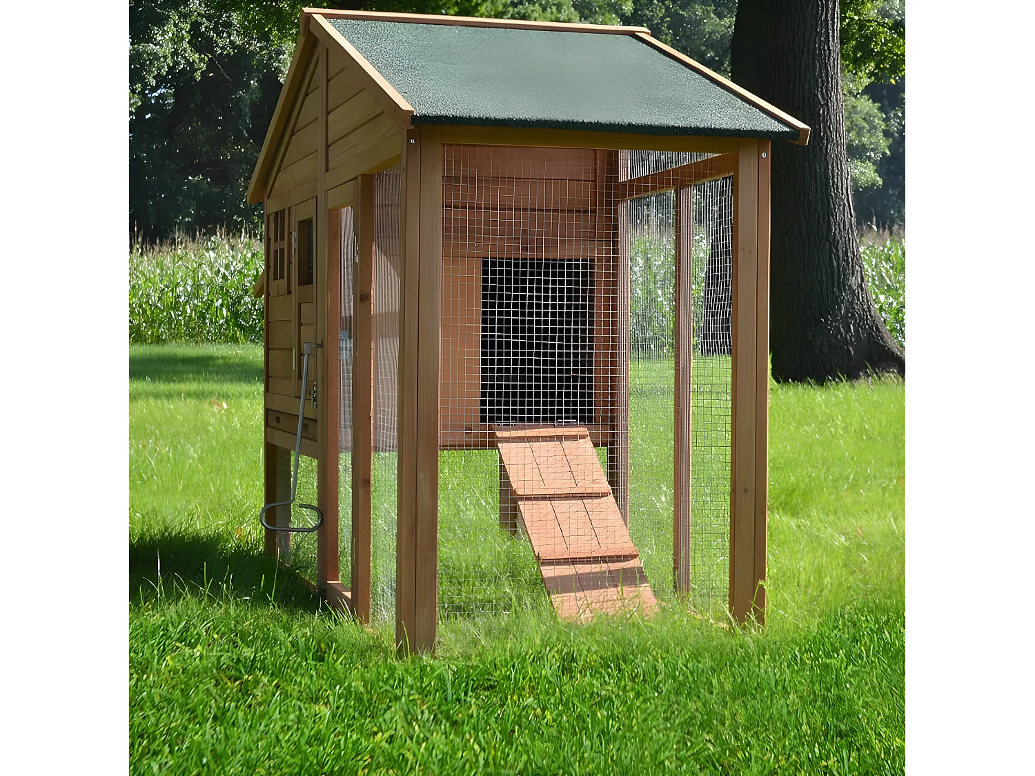 Poulailler de luxe en bois pour jardin exterieur 2-5 poules Cage Canard 2 perchoir Nichoir 190 x 67 x 117 cm