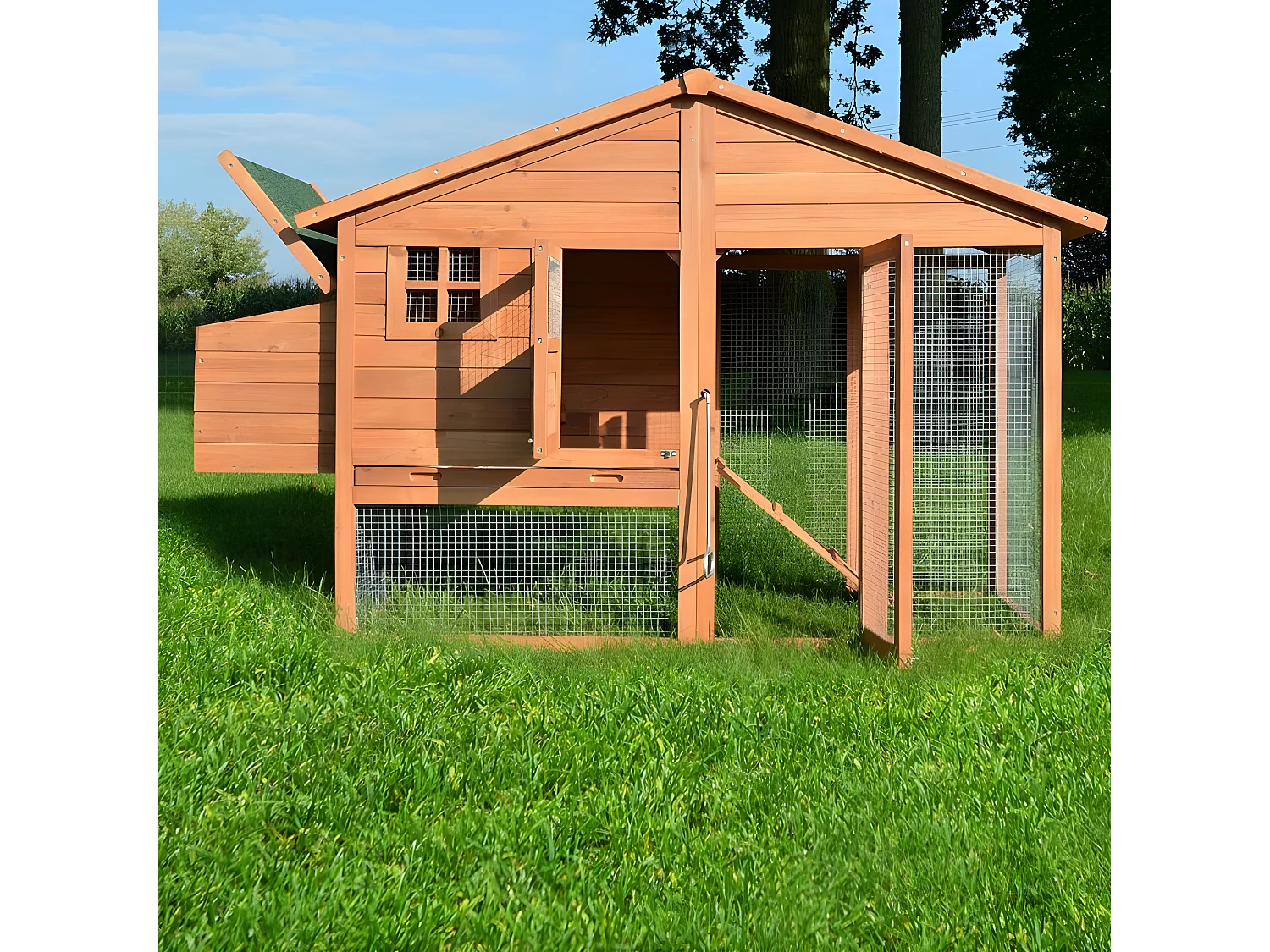 Poulailler de luxe en bois pour jardin exterieur 2-5 poules Cage Canard 2 perchoir Nichoir 190 x 67 x 117 cm