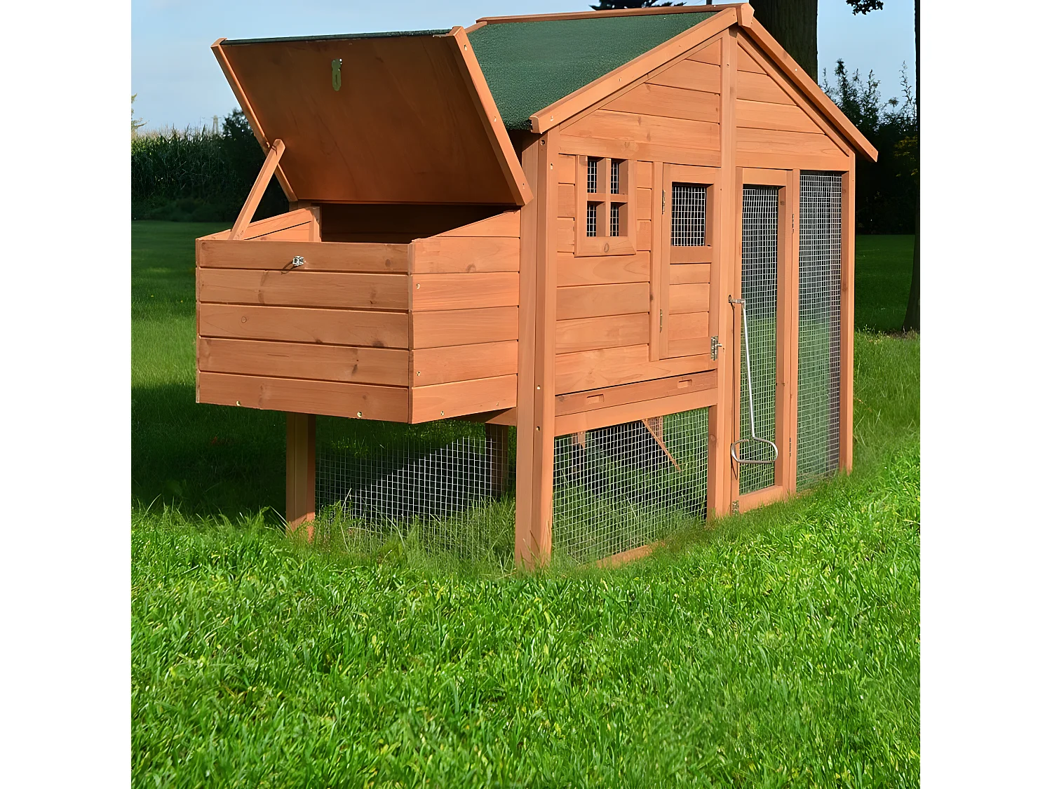 Poulailler de luxe en bois pour jardin exterieur 2-5 poules Cage Canard 2 perchoir Nichoir 190 x 67 x 117 cm