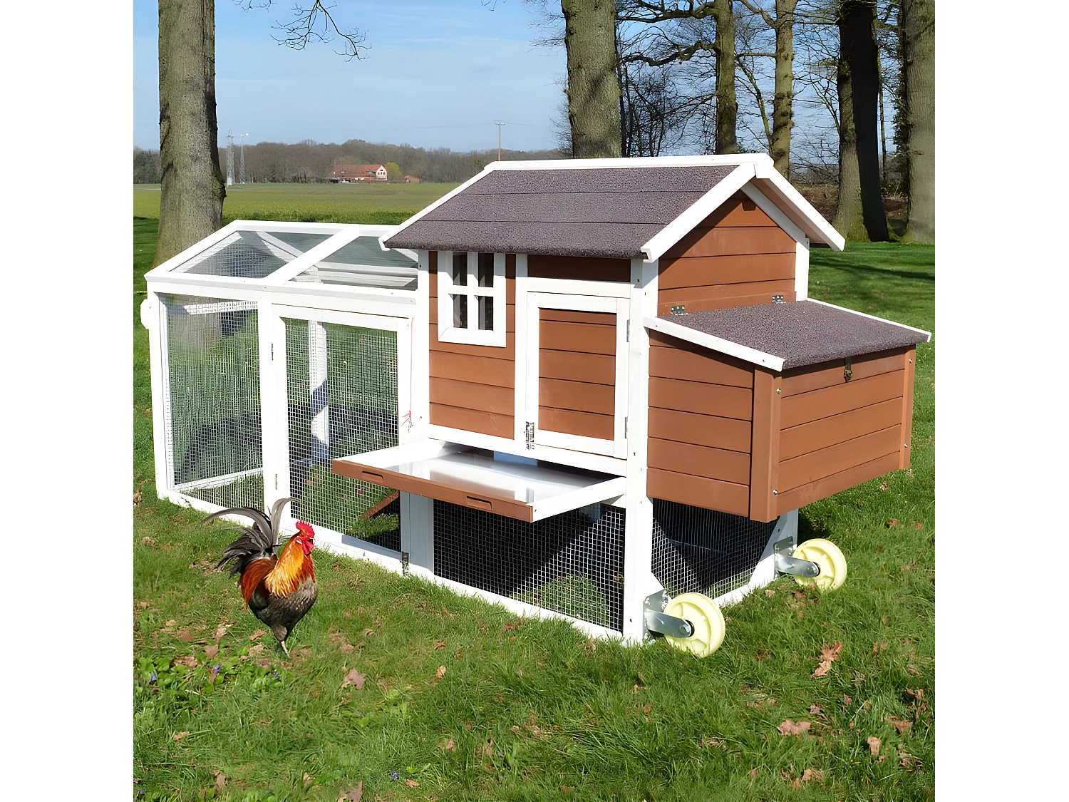 Poulailler mobile Extérieur en bois de haute qualité 248 cm x 115 cm x 76 cm modèle « 153 Mobile »