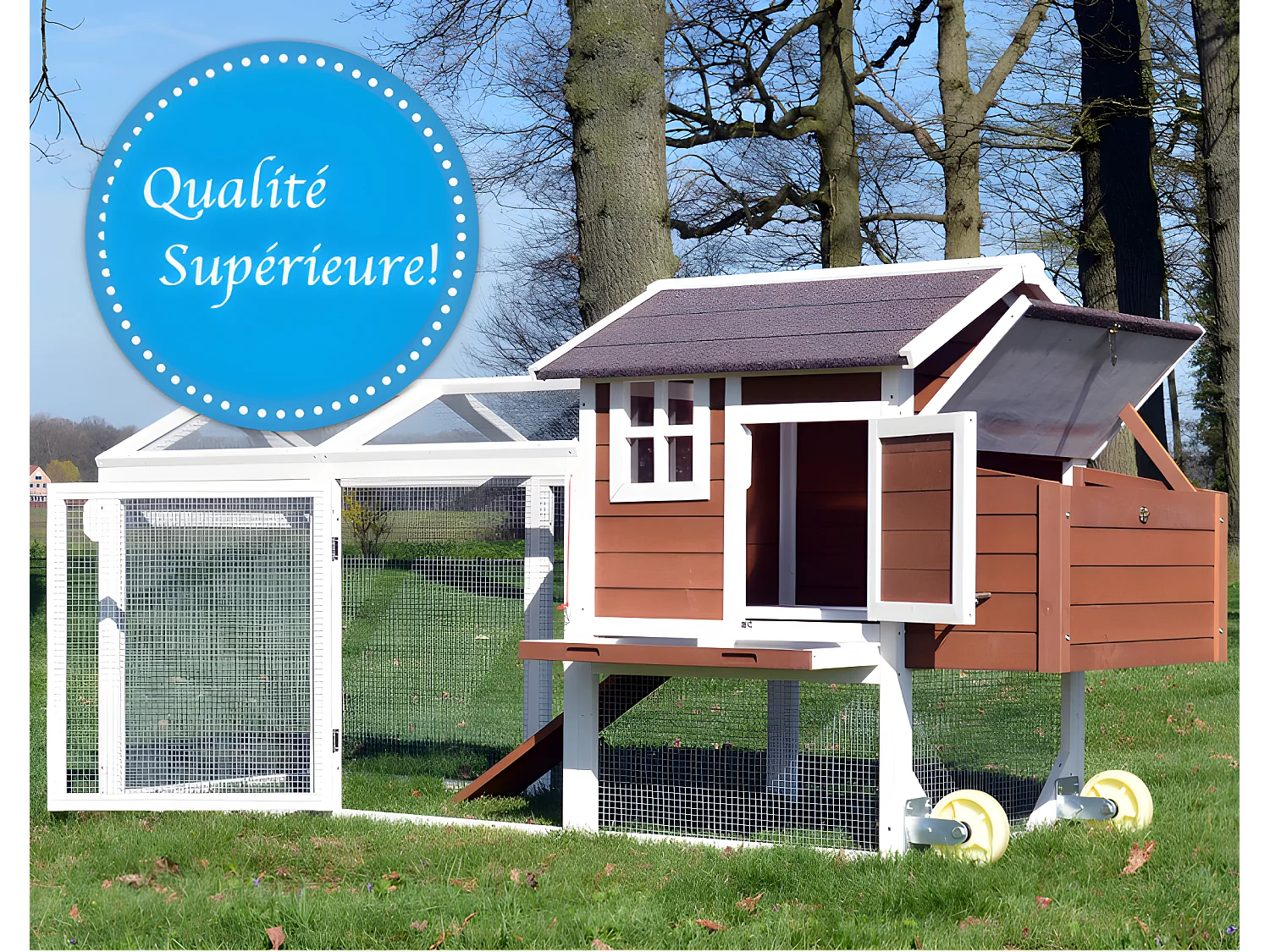 Poulailler mobile Extérieur en bois de haute qualité 248 cm x 115 cm x 76 cm modèle « 153 Mobile »