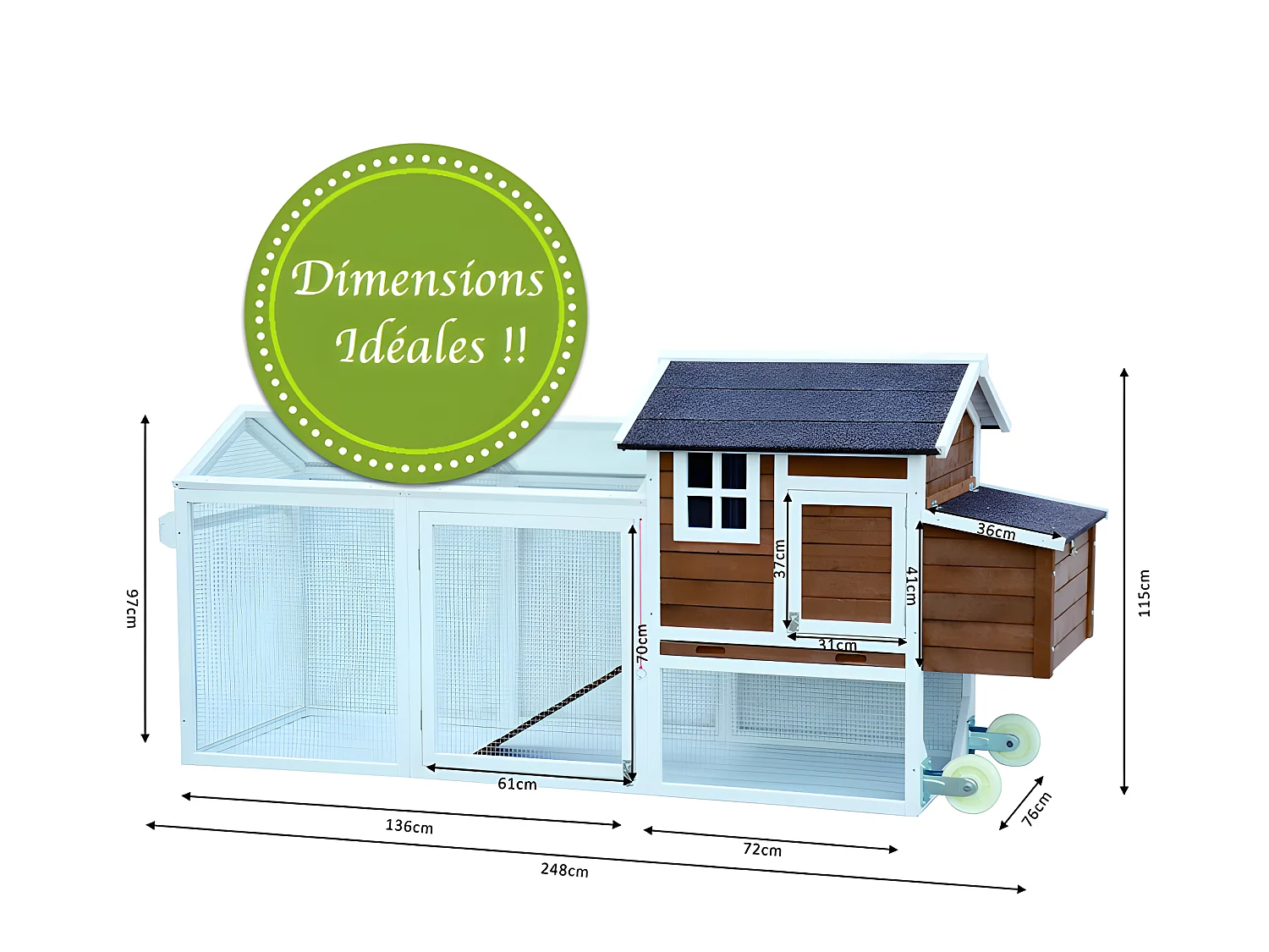 Poulailler mobile Extérieur en bois de haute qualité 248 cm x 115 cm x 76 cm modèle « 153 Mobile »