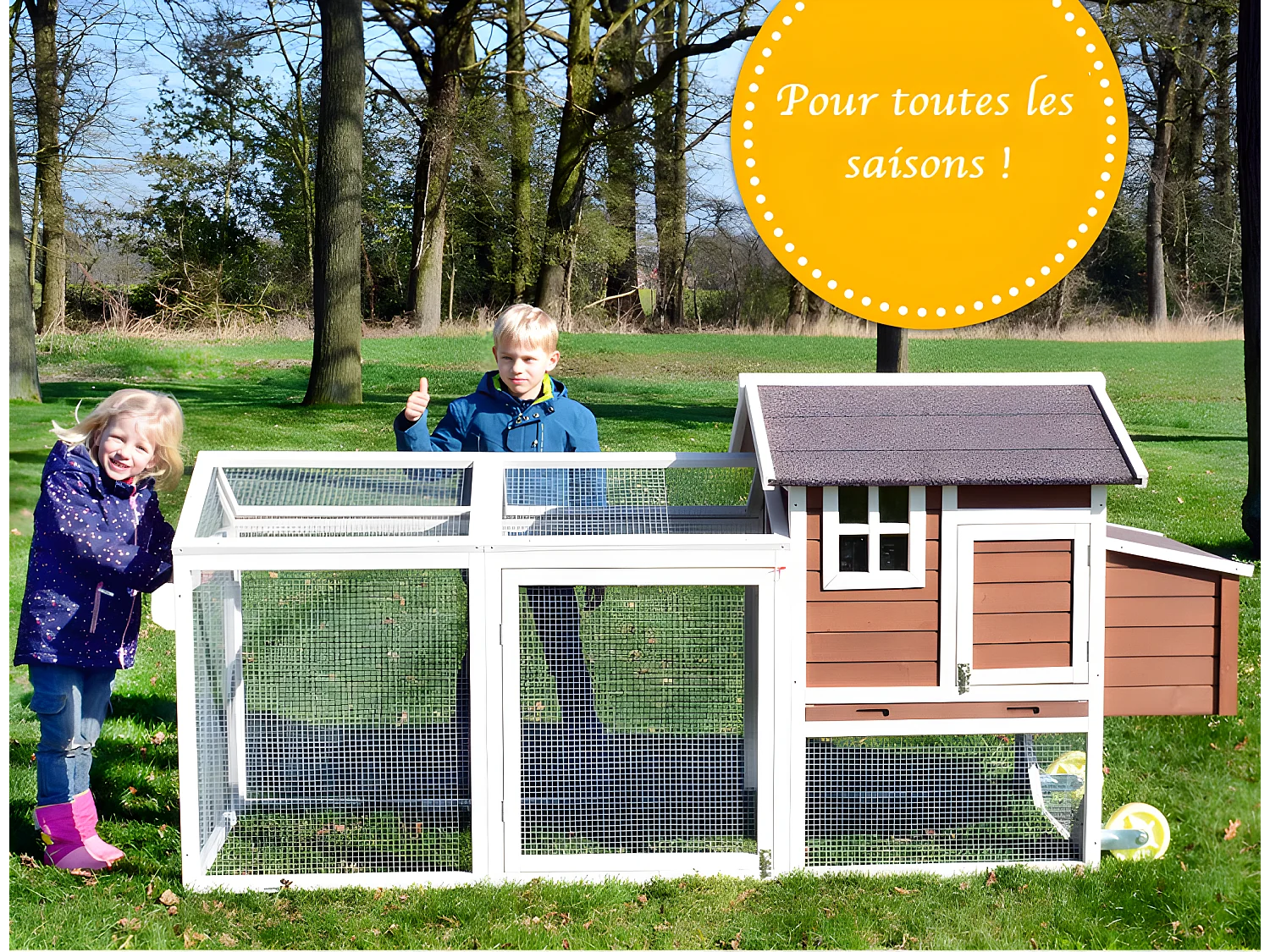 Poulailler mobile Extérieur en bois de haute qualité 248 cm x 115 cm x 76 cm modèle « 153 Mobile »