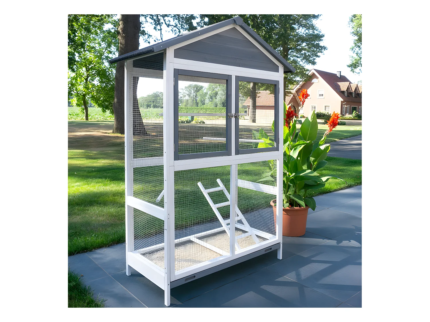 Volière Cage à oiseaux en bois de haute qualité 122x58x177cm pour intérieur et extérieur –Modèle « Apollo XL 304 »