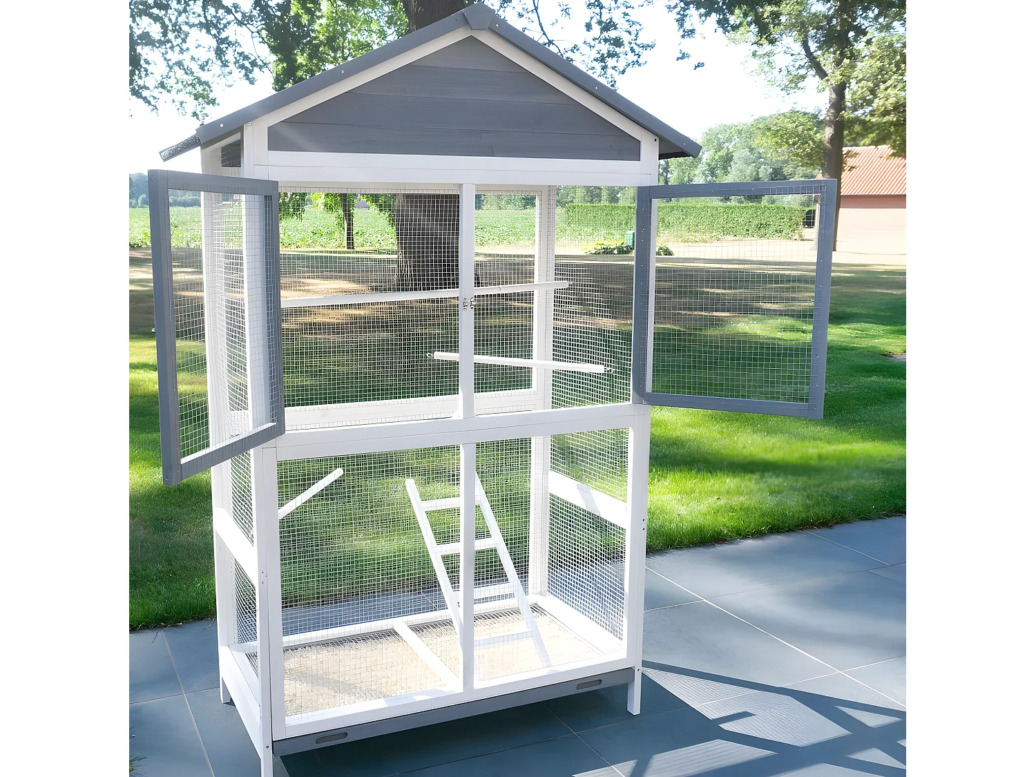 Volière Cage à oiseaux en bois de haute qualité 122x58x177cm pour intérieur et extérieur –Modèle « Apollo XL 304 »