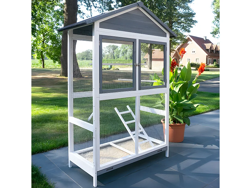 Volière Cage à oiseaux en bois de haute qualité 122x58x177cm pour intérieur et extérieur –Modèle « Apollo XL 304 »