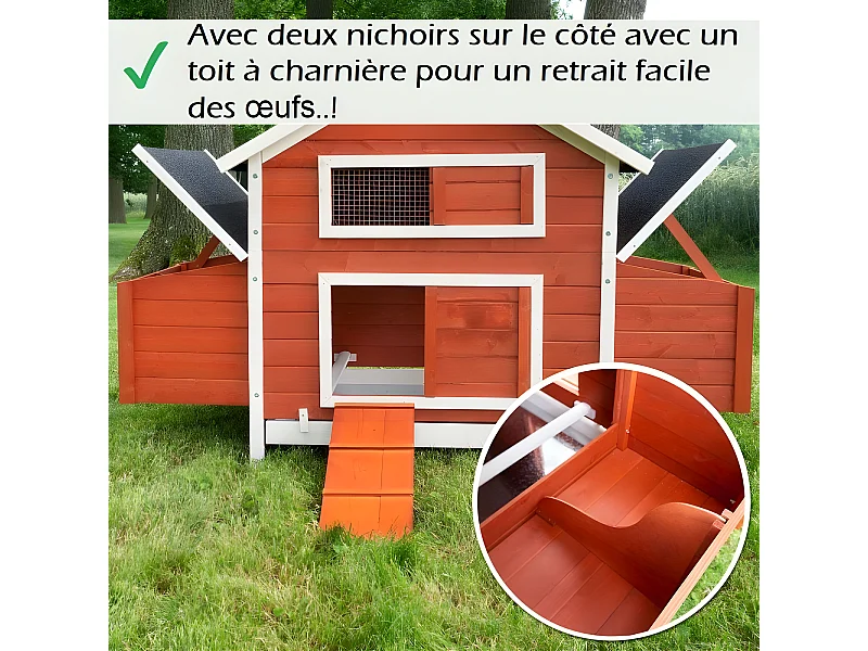 Poulailler en bois pour jardin extérieure Cage Canard avec Nichoir Modèle: 158 Betty rouge 171 x 90 x 113 cm SANS extension