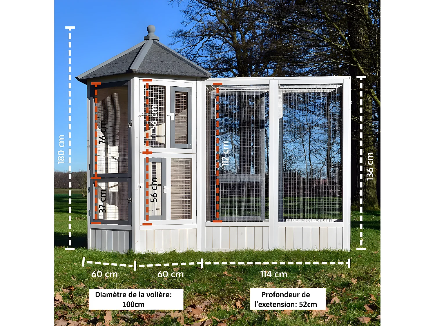 Volière Cage à oiseaux en bois de haute qualité Maison principale + Extension –Modèle ‘’Luise 309+310’’