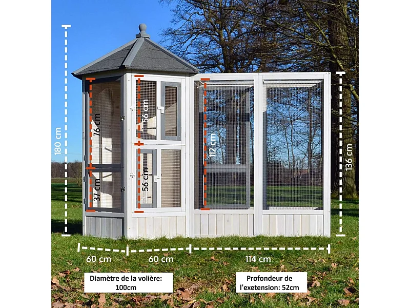 Volière Cage à oiseaux en bois de haute qualité Maison principale + Extension –Modèle ‘’Luise 309+310’’