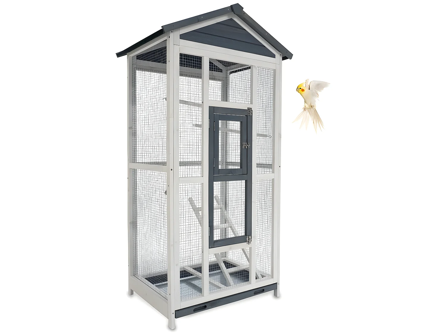 Volière Cage à oiseaux en bois de haute qualité 82x57x160cm pour intérieur et extérieur –Modèle « Apollo L 303 »