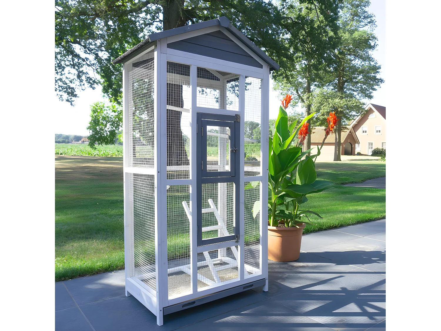 Volière Cage à oiseaux en bois de haute qualité 82x57x160cm pour intérieur et extérieur –Modèle « Apollo L 303 »