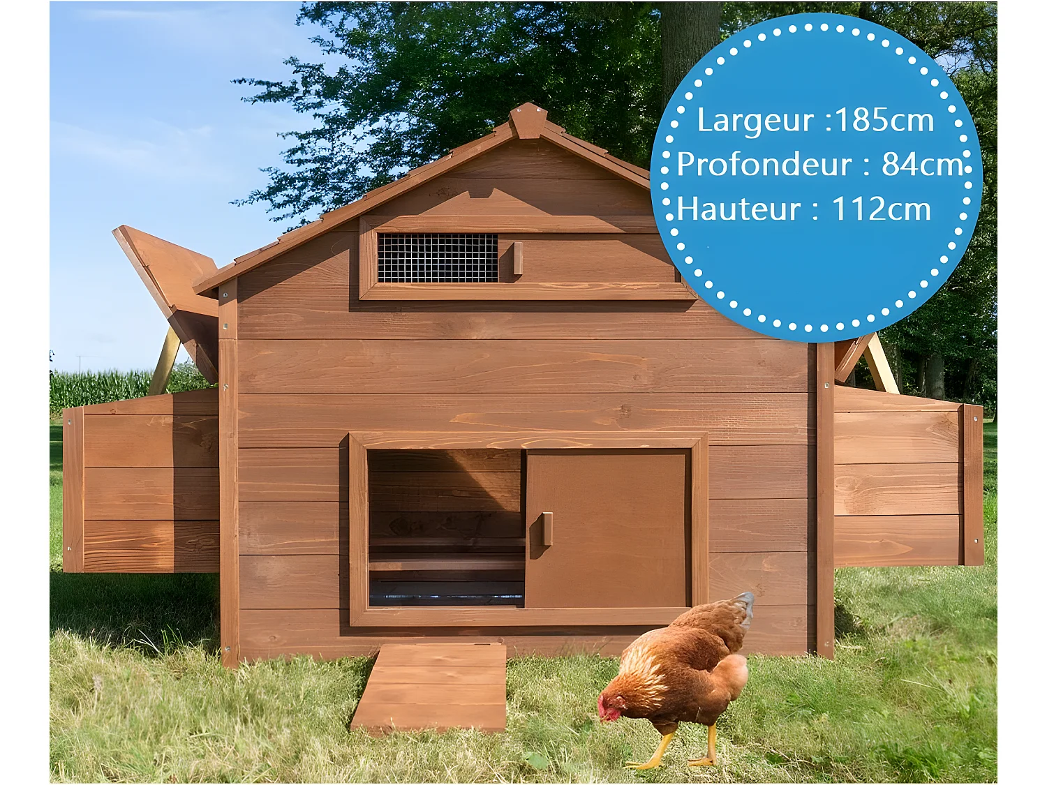 Poulailler en bois  pour jardin extérieure cage canard équipé 2 nichoirs 185 x 84 x 112 cm Modèle 154 Ferme de terrain