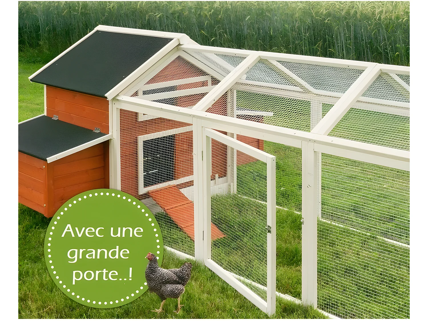 Poulailler en bois pour jardin extérieure Cage Canard avec Nichoir Modèle: 158 Betty rouge 301x171x113cm(LxlxH)AVEC extension
