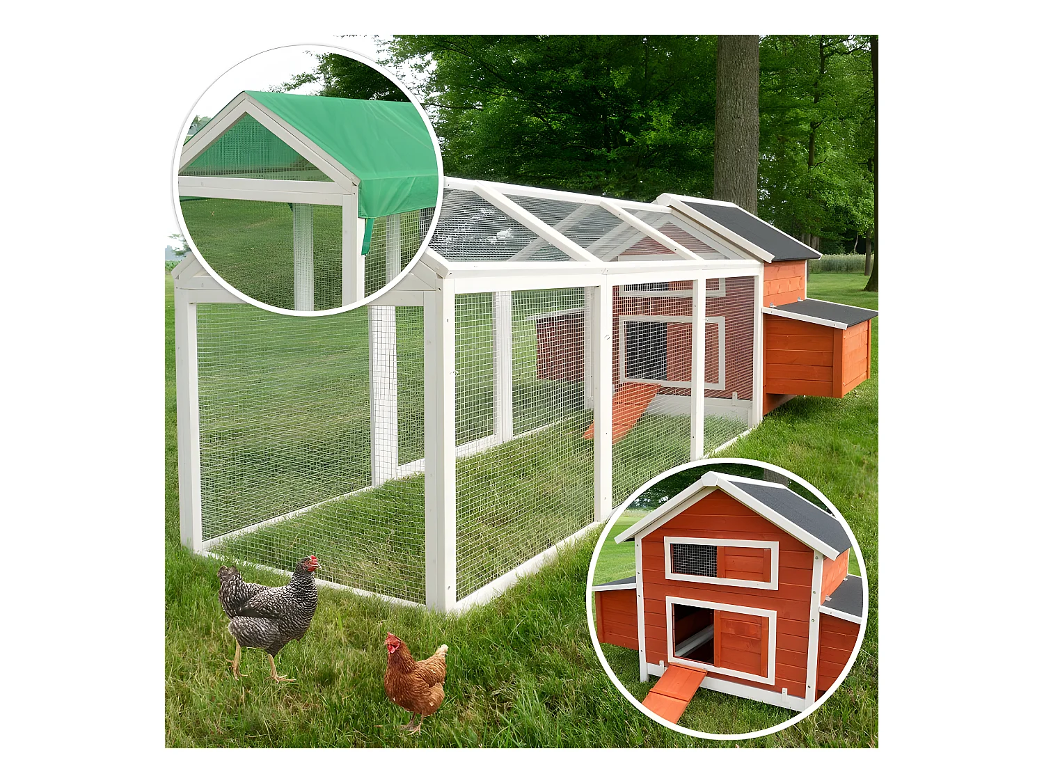 Poulailler en bois pour jardin extérieure Cage Canard avec Nichoir Modèle: 158 Betty rouge 301x171x113cm(LxlxH)AVEC extension