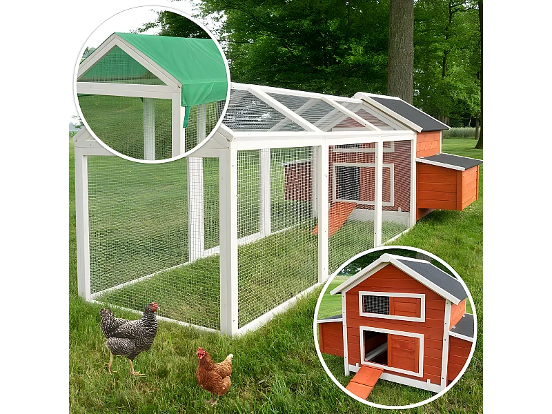 Poulailler en bois pour jardin extérieure Cage Canard avec Nichoir Modèle: 158 Betty rouge 301x171x113cm(LxlxH)AVEC extension