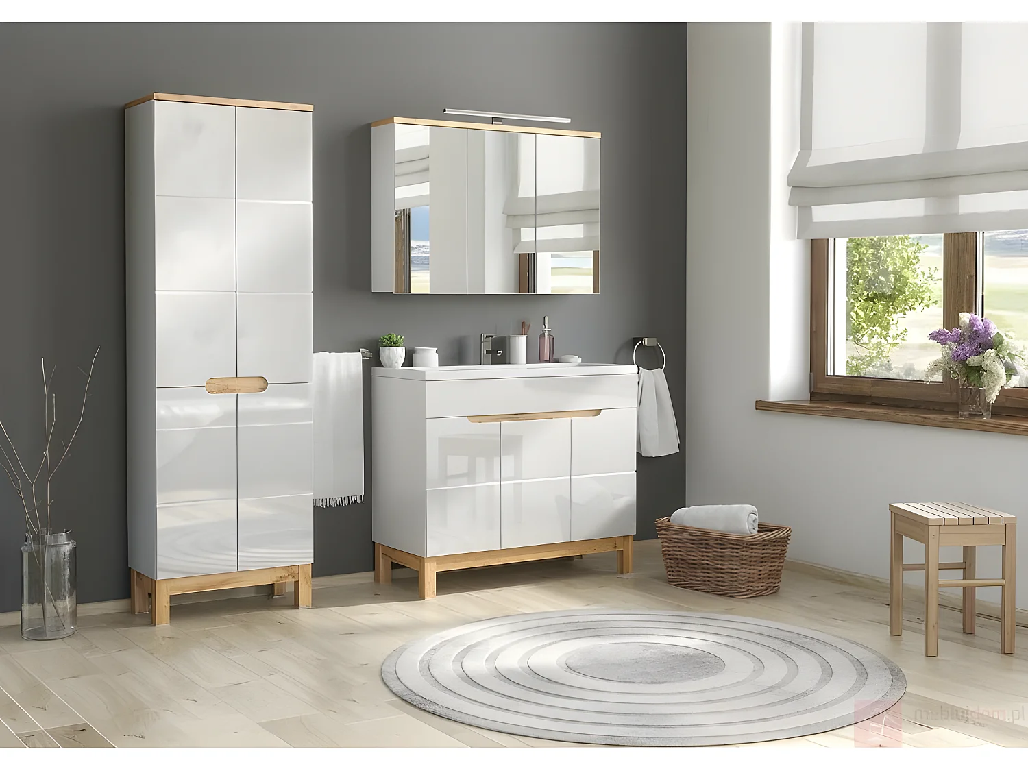 Meuble Salle de bain avec portes 187x60x33cm BALI BLANC 805 moderne de haute qualité