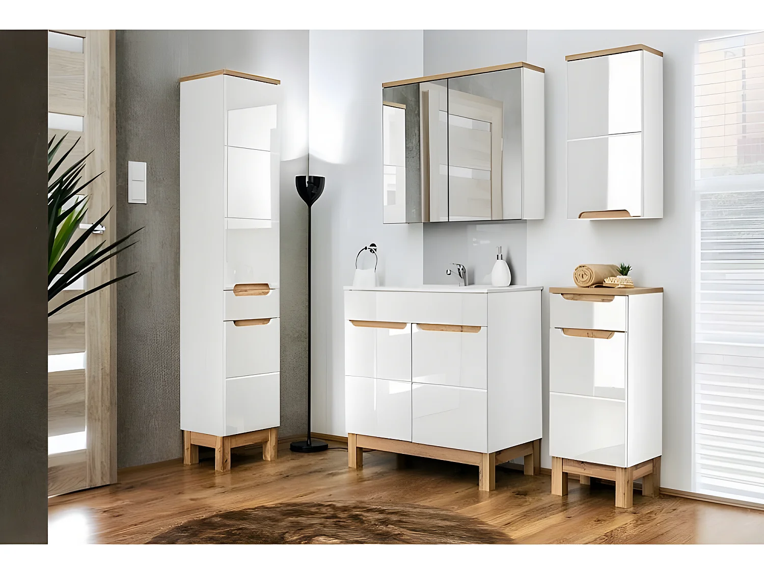 Meuble vasque Salle de bain + Lavabo 84x80x45cm BALI BLANC 821 moderne de haute qualité
