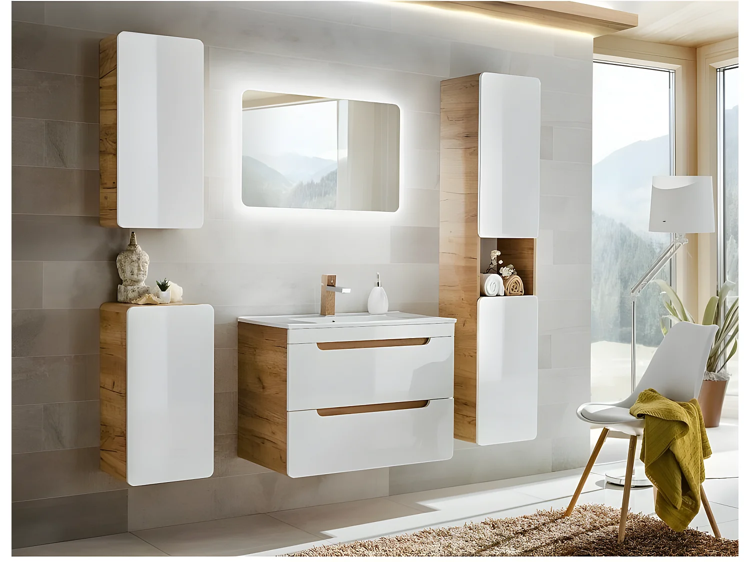 Meuble Vasque Salle de bain + Lavabo 80x46x59cm ARUBA BLANC 821 moderne de haute qualité