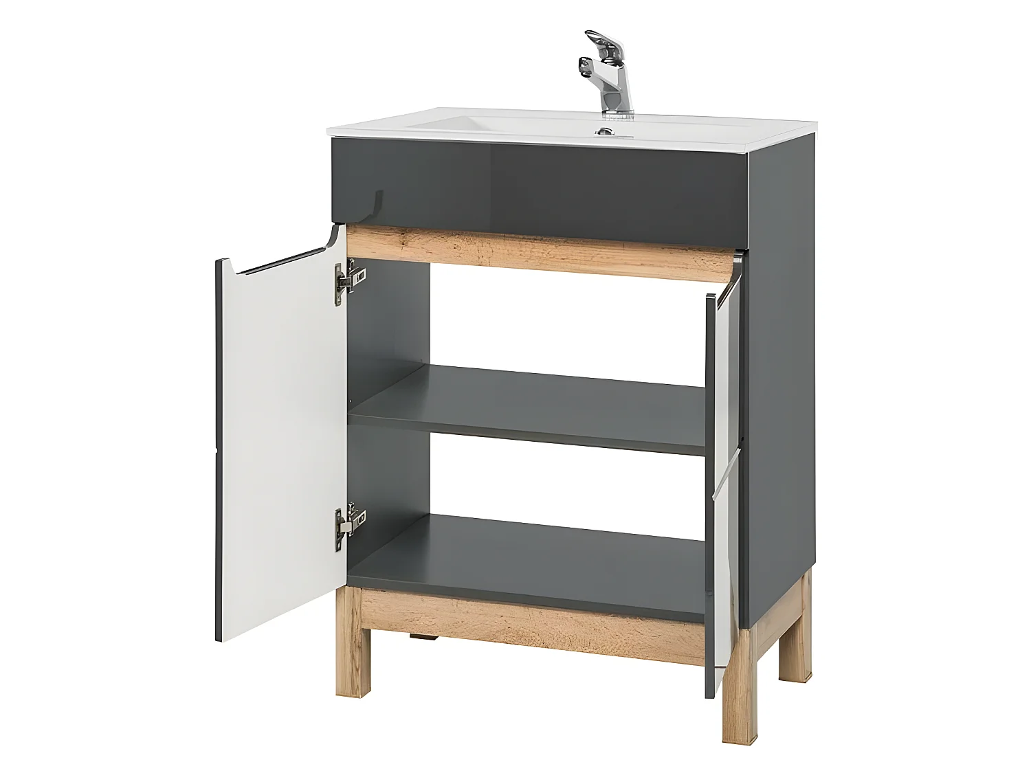 Meuble vasque Salle de bain + Lavabo 84x60x45cm BALI GRIS 820 moderne de haute qualité