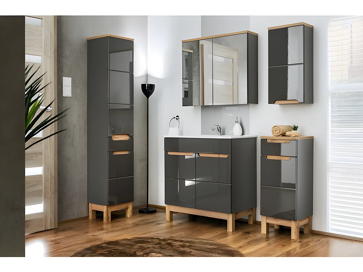Meuble vasque Salle de bain + Lavabo 84x60x45cm BALI GRIS 820 moderne de haute qualité