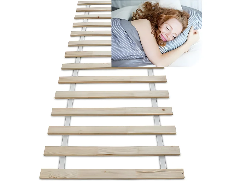 Lattes sans cadre 90x200cm 14 lattes en bois massif pour soutien ferme avec sangle enroulé