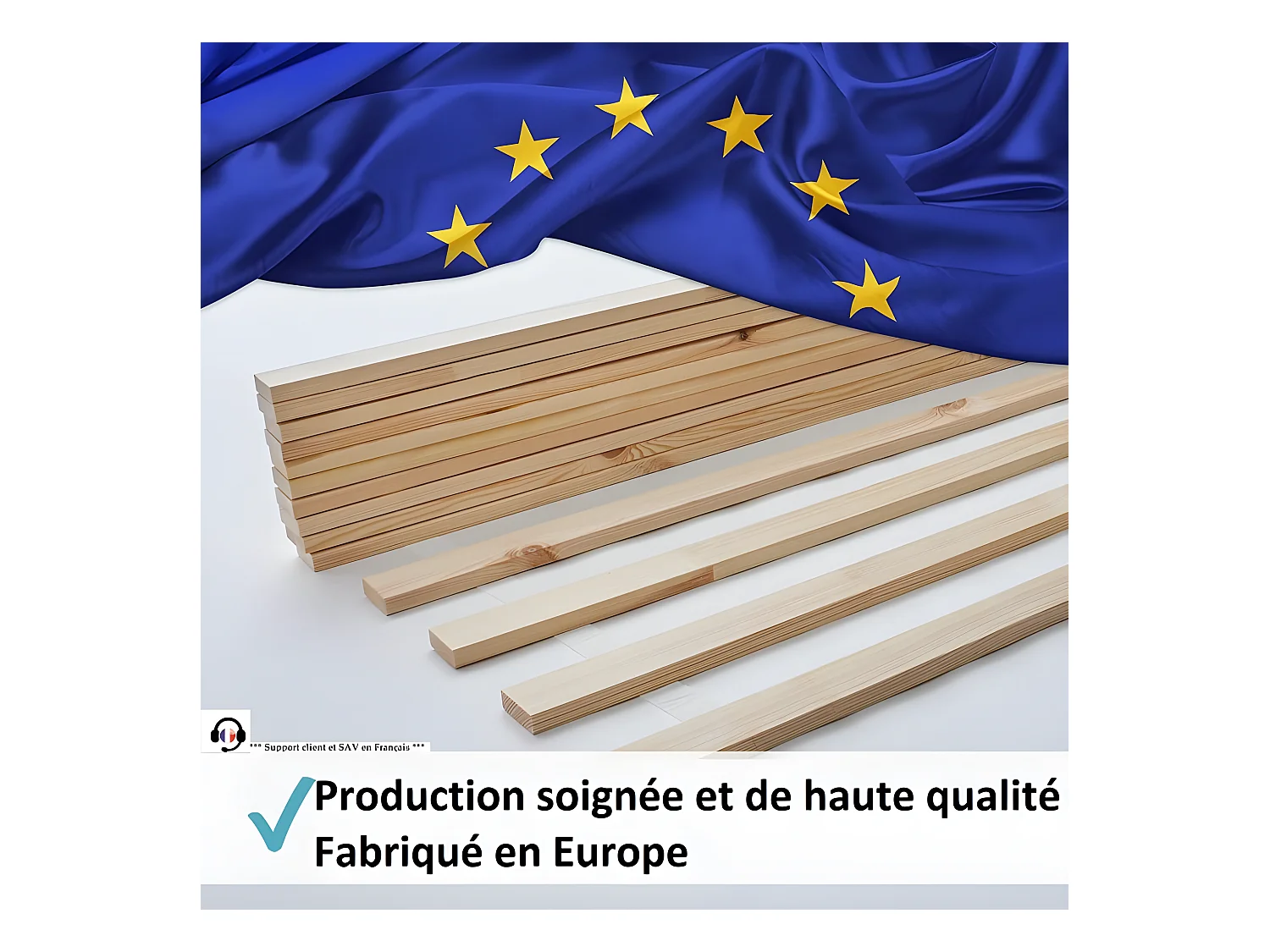 Lattes sans cadre 90x200cm 23 lattes en bois massif pour soutien ferme avec sangle enroulé