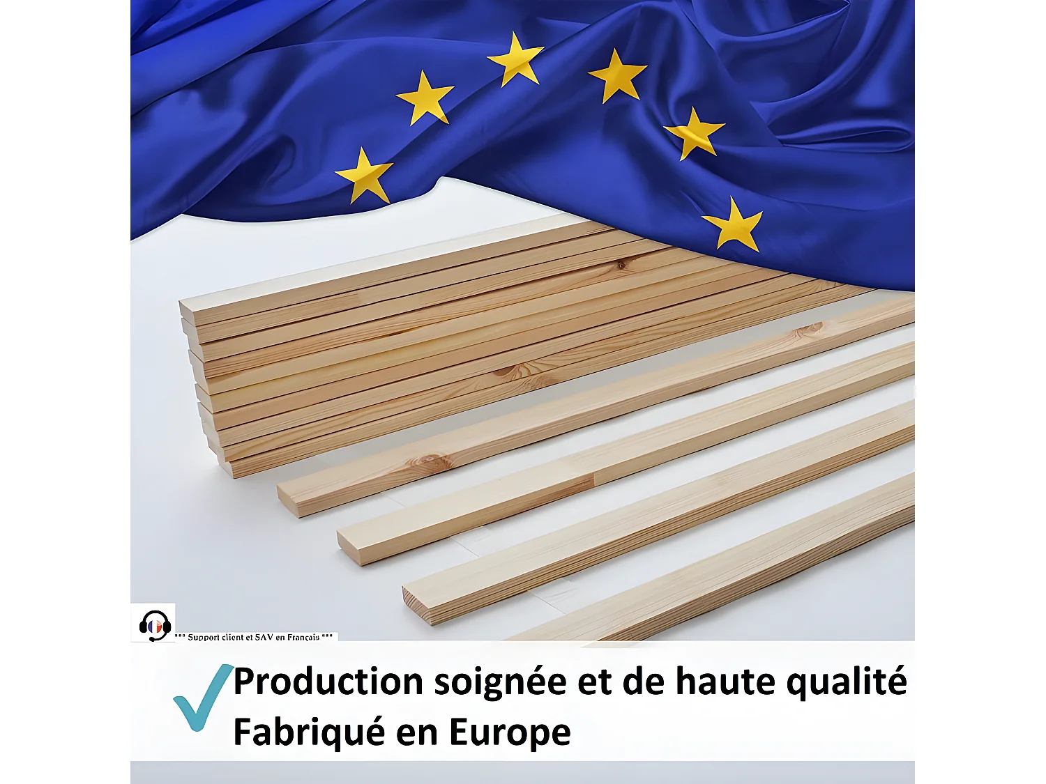 Lattes sans cadre 90x200cm 23 lattes en bois massif pour soutien ferme avec sangle enroulé