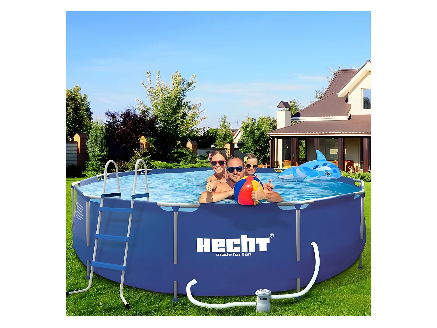 Hecht 3690 BLUESEA Grande Piscine tubulaire hors sol ronde 360x76cm (diamètre X profondeur) de haute qualité