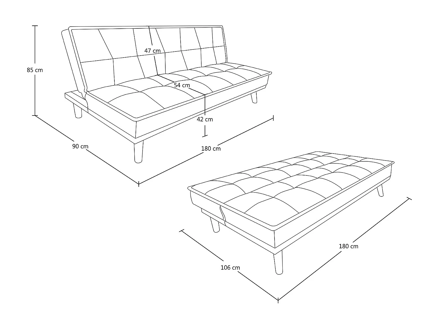 Divano letto clic clac in tessuto vellutato blu, divano 3 posti mod. Bart