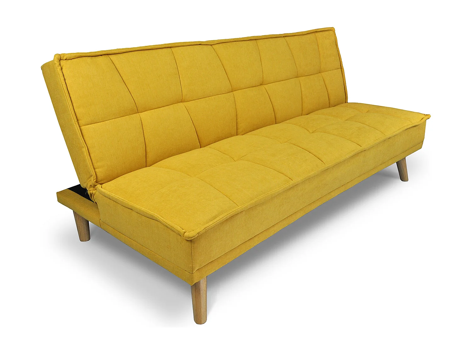 Divano letto clic clac in tessuto vellutato giallo, divano 3 posti mod. Bart