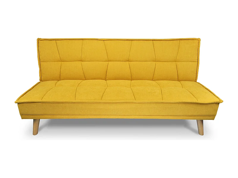 Divano letto clic clac in tessuto vellutato giallo, divano 3 posti mod. Bart