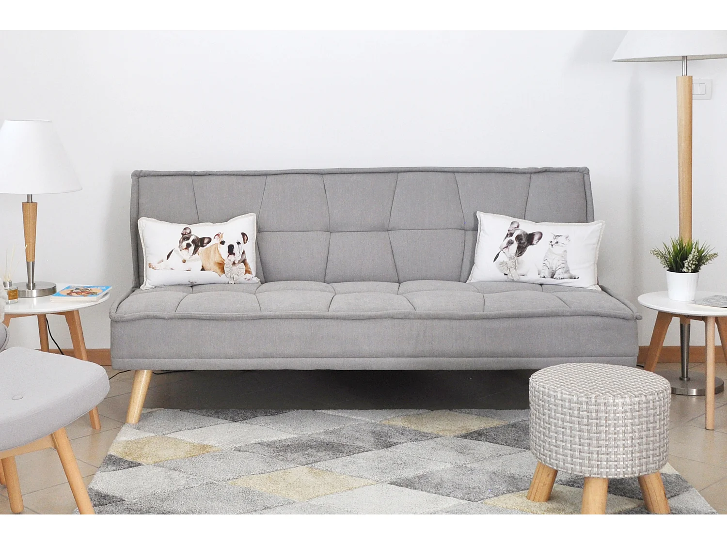 Divano letto clic clac in tessuto vellutato grigio, divano 3 posti mod. Bart