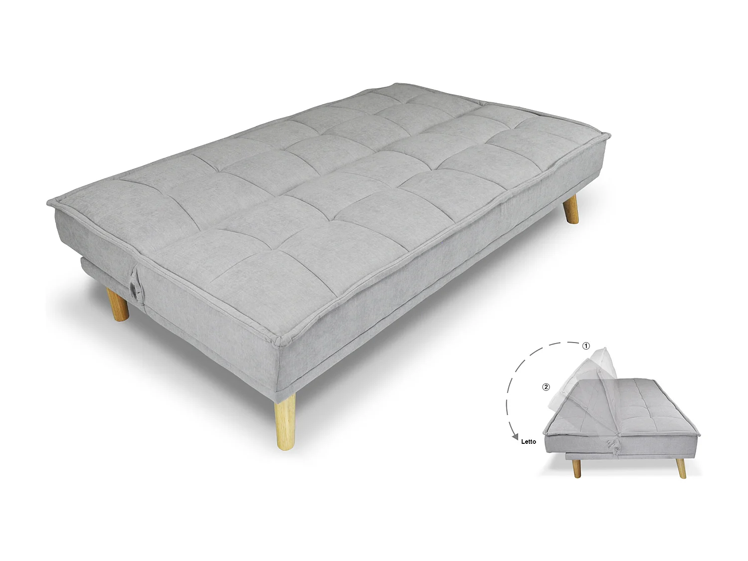 Divano letto clic clac in tessuto vellutato grigio, divano 3 posti mod. Bart