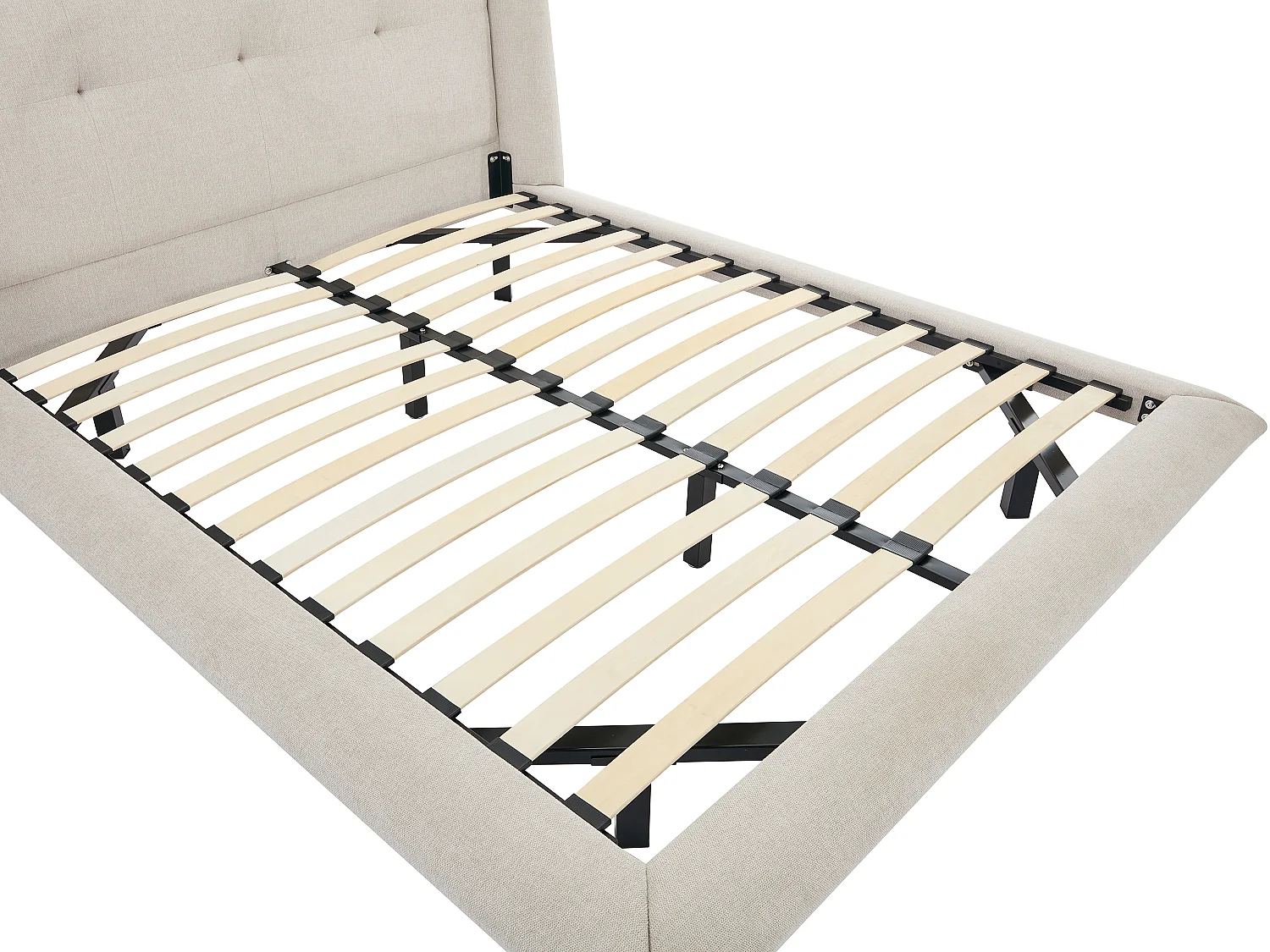 Cama de 140 x 190 cm con cabecero capitoné - Tela - Beige - PENAVI