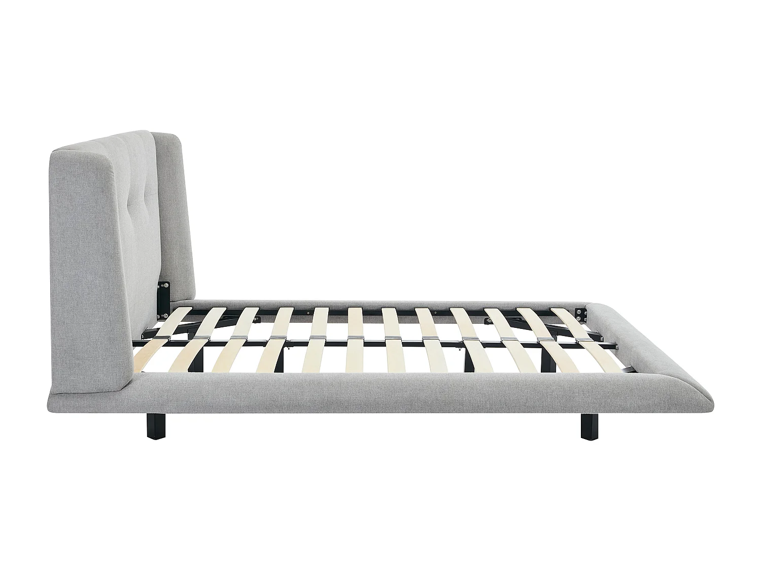 Cama 140x190 cm com cabeceira capitonê tecido cinza-claro - PENAVI