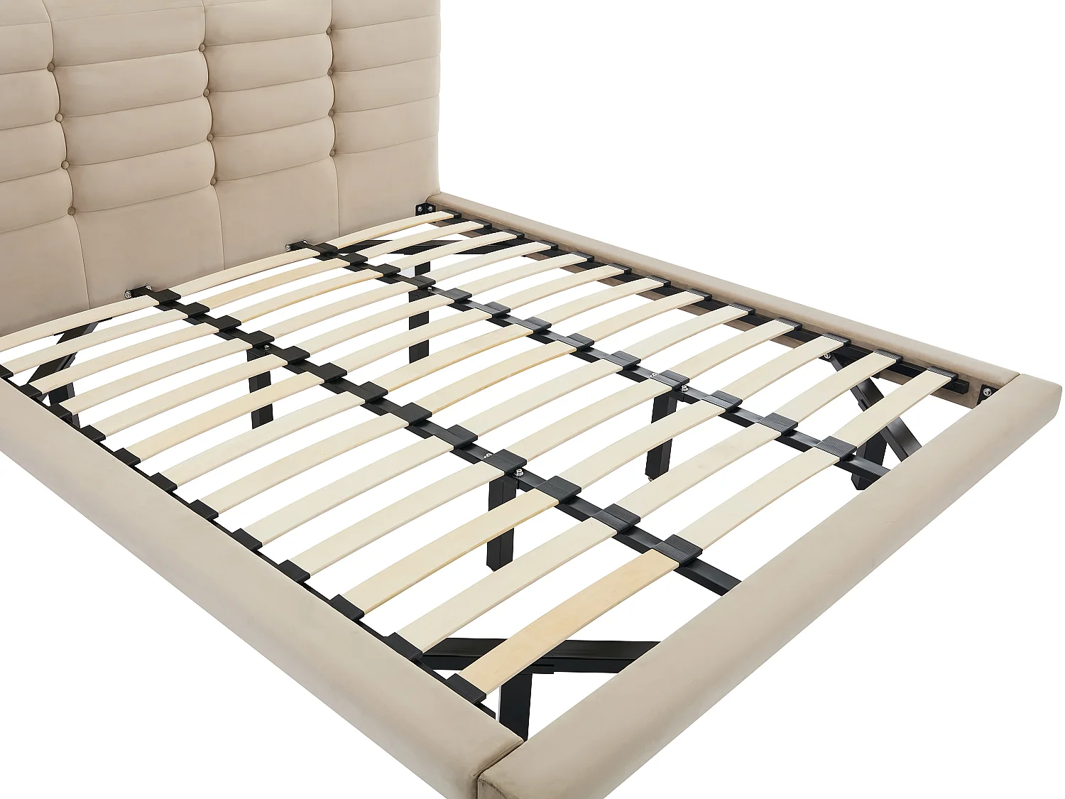 Bett mit gestepptem Kopfteil - 180 x 200 cm - Samt - Beige - NISATIO