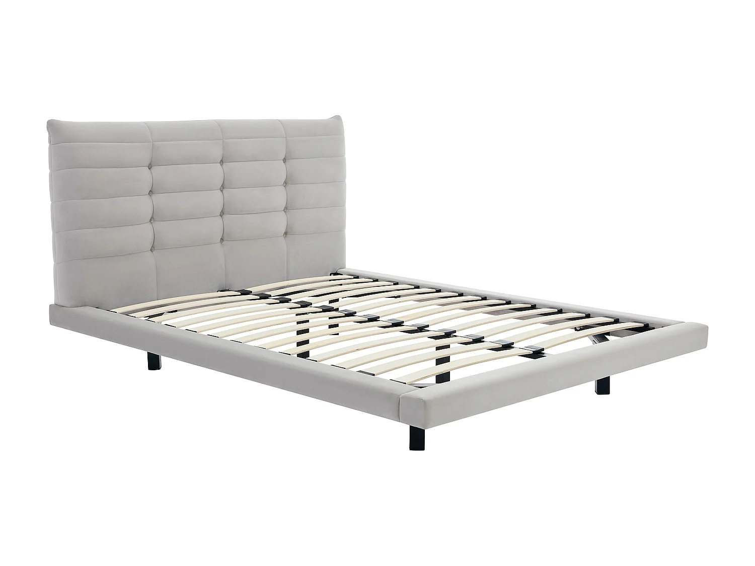 Bett mit gestepptem Kopfteil - 160 x 200 cm - Samt - Grau - NISATIO