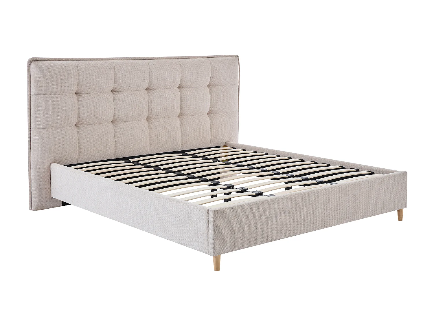 Säng 180 x 200 cm med stoppad sänggavel - Tyg - Beige - NIRPIO