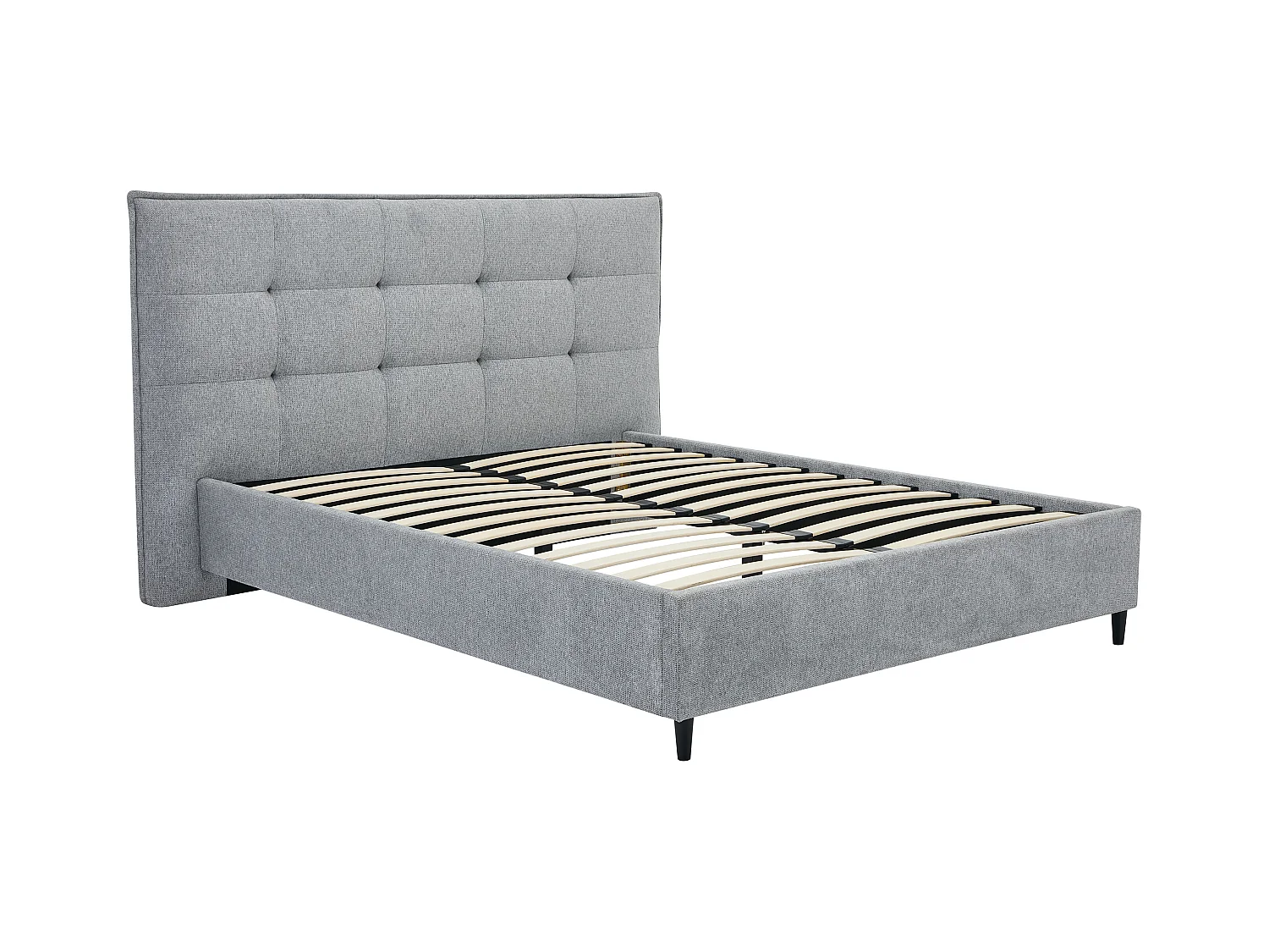 Cama 180x200 cm com cabeceira acolchoada tecido cinza - NIRPIO